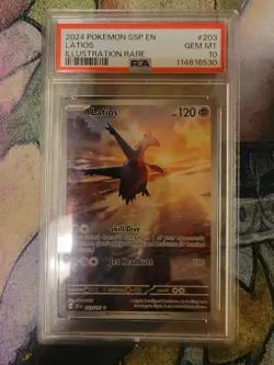 Pokemon PSA 10 grade Latios 203/191 Sv08 Surging Sparks Holo English - Image 1