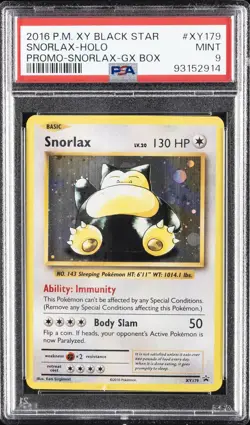 2016 POKEMON XY BLACK STAR PROMO SNORLAX GX BOX #XY179 SNORLAX-HOLO PSA 9 - Image 1