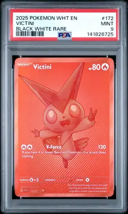 2025 POKEMON WHT EN-WHITE FLARE BLACK WHITE RARE #172 VICTINI PSA 9 - Image 1
