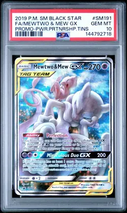 2019 POKEMON SM BLACK STAR PROMO #SM191 FULL ART/MEWTWO & MEW GX PSA 10 - Image 1