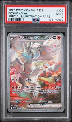 2025 POKEMON WHT EN-WHITE FLARE SPECIAL ILLUSTRATION RARE #166 RESHIRAM EX PSA 9 - Image 1