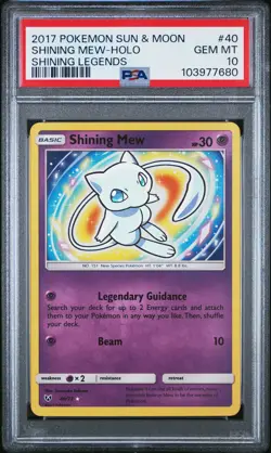 2017 POKEMON SUN & MOON SHINING LEGENDS #40 SHINING MEW-HOLO PSA 10 - Image 1