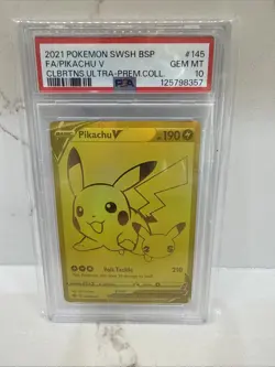 2021 Pokemon Pikachu V SWSH145 Sword & Shield Promo Metal Ultra Rare PSA 10 - Image 1