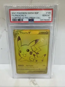 2021 Pokemon Pikachu V SWSH145 Sword & Shield Promo Metal Ultra Rare PSA 10 - Image 2