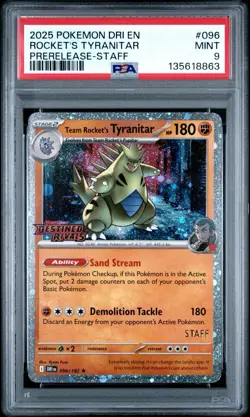 2025 POKEMON DRI EN-DESTINED RIVALS #096 TEAM ROCKET'S TYRANITAR PSA 9 - Image 1