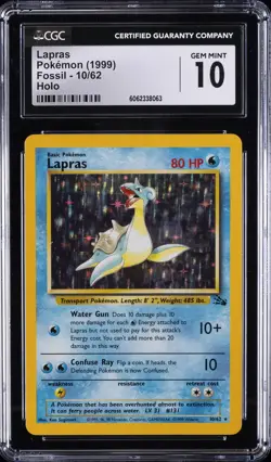 1999 POKEMON FOSSIL #10 LAPRAS CGC 10 - Image 1