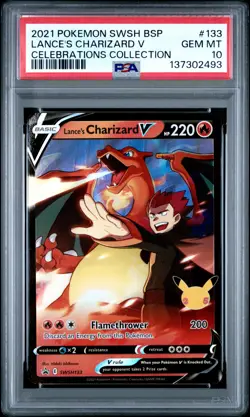 2021 POKEMON SWSH BLACK STAR PROMO CELEBRATIONS COLL LANCE'S CHARIZARD V PSA 10 - Image 1