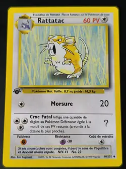 Rattatac 40/102 Edition 1 Ed 1 Set De Base Wizards Carte Pokemon FR - Image 2