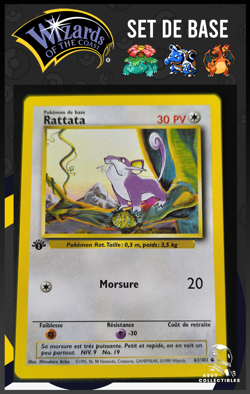 Rattata 61/102 Edition 1 Ed 1 Set De Base Wizards Carte Pokemon FR - Image 1