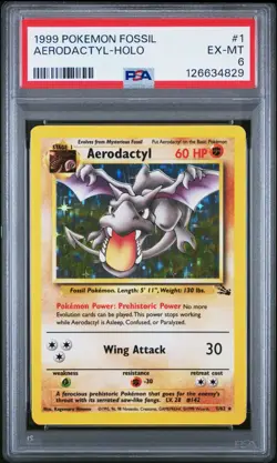 AERODACTYL 1999 Pokemon Fossil Holo #1 - PSA 6 - Image 1