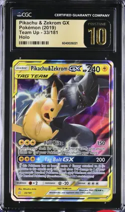 CGC 10 Pristine Pikachu & Zekrom GX 33 Team Up Gem Mint Pokemon Card Low Pop 23 - Image 1