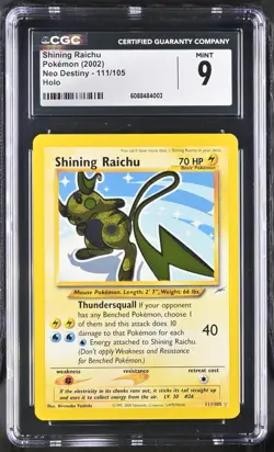 Pokemon Neo Destiny Shining Raichu Holo CGC 9 - Unlimited Secret Rare #111 - Image 1