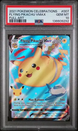 Pokemon Card PSA 10 Flying Pikachu VMAX 007/025 Celebrations Full Art 2021 - Image 1