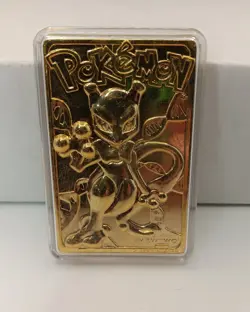 Pokemon Mewtwo 1999 gold plated trading card collectible in original case - Image 1