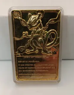 Pokemon Mewtwo 1999 gold plated trading card collectible in original case - Image 2