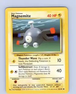 Pokemon TCG Magnemite Base Set 53/102 Unlimited Common Card WOTC MP-LP - Image 1