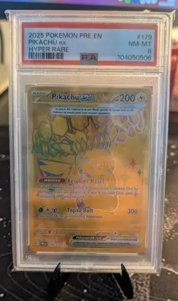 2025 POKEMON PRE EN-PRISMATIC EVOLUTIONS HYPER RARE #179 PIKACHU EX PSA 8 - Image 1