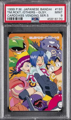 1999 POKEMON JPN BANDAI CARDDASS VENDING SER 5 #193 TEAM ROCKET & OTHERS PSA 9 - Image 1