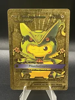 Pikachu Rayquaza Cosplay Pokemon Gold Foil Ultra Rare Fan Art Card - Image 1