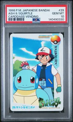 PSA 10 2026 CERT ASH & SQUIRTLE 1998 POKEMON JPN BANDAI CARDDASS VENDING #29 - Image 1