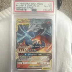 2019 POKEMON SUN & MOON UNBROKEN BONDS #20 RESHIRAM & CHARIZARD GX PSA 10 - Image 1