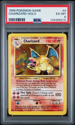 1999 POKEMON BASE SET UNLIMITED #4 CHARIZARD-HOLO PSA 6 - Image 1