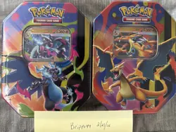 Pokemon TCG Mega Charizard X + Y ex Tin Bundle TWO TINS Sealed New $2 Shipping - Image 1