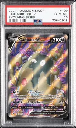 2021 POKEMON SWORD & SHIELD EVOLVING SKIES #190 FULL ART/GARBODOR V PSA 10 - Image 1
