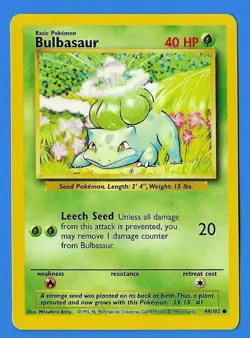 1999 Wizards Pokemon Base Set Unlimited Bulbasaur 44/102 Non-Holo NM+ - Image 3