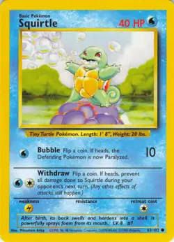 Squirtle - 63/102 Base Set - WOTC Unlimited - Pokemon TCG - 1999 - Image 1