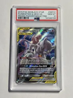 2019 POKEMON SM BLACK STAR PROMO #SM191 FULL ART/MEWTWO & MEW GX PSA 10 - Image 1