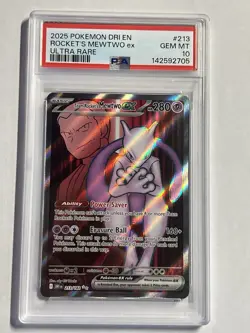 2025 Pokemon Destined Rivals Team Rocket's Mewtwo ex #213/182 PSA 10 - Image 1