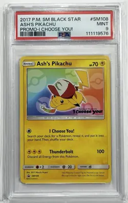 2017 Pokemon Ash’s Pikachu Black Star Promo PSA 9 - Image 1