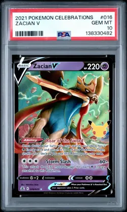 2021 Pokemon Celebrations Zacian V 16 PSA 10 Gem Mint - Image 1