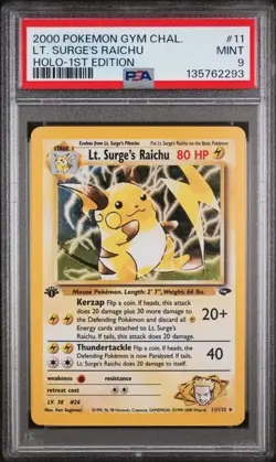 2000 POKEMON GYM CHALLENGE LT. SURGE'S RAICHU HOLO 11/132 1ST EDITION PSA 9 - Image 1