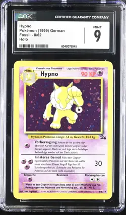 CGC 9 MINT GERMAN Hypno 2000 Fossil 8/62 Holo SWIRL Pokemon Card - Image 1
