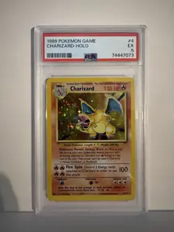 Pokemon TCG Base Set Charizard Holo Rare Card 1999 Unlimited, PSA 5 - Image 1
