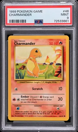 1999 POKEMON BASE SET UNLIMITED #46 CHARMANDER PSA 9 - Image 1