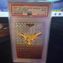 1996 POKEMON JPN BANDAI CARDDASS VENDING #145 ZAPDOS-PRISM PSA 8 - Image 1