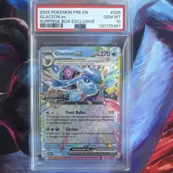 Pokemon Prismatic Evolutions Glaceon ex 026/131 Surprise Box Stamped PSA 10 - Image 1