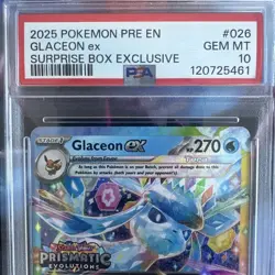 Pokemon Prismatic Evolutions Glaceon ex 026/131 Surprise Box Stamped PSA 10 - Image 4