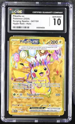 💎 Pokemon TCG Pikachu EX Surging Sparks Holo Hyper Rare Gold 247/191 CGC Gem 10 - Image 1