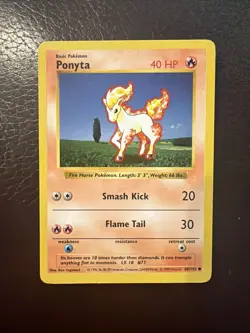 Pokemon Ponyta Base Set Shadowless Common Fire MP TCG Card 60/102 - Image 1