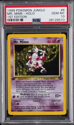 1999 POKEMON JUNGLE 1ST ED #6 MR. MIME-HOLO PSA 10 - Image 1
