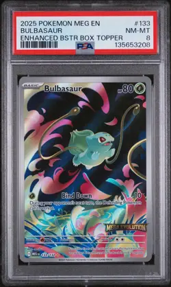 Pokemon TCG Bulbasaur 133/132 Mega Evolution Stamped Promo PSA 8 - Image 1