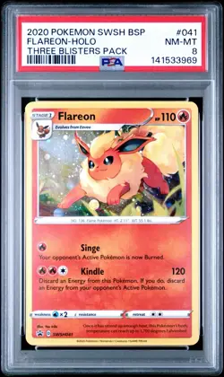 Flareon SWSH041 PSA 8 NM Holo Pokemon 3-Blisters Pack Promo Card Swirl 🔥🌀 - Image 1