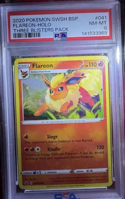 Flareon SWSH041 PSA 8 NM Holo Pokemon 3-Blisters Pack Promo Card Swirl 🔥🌀 - Image 3
