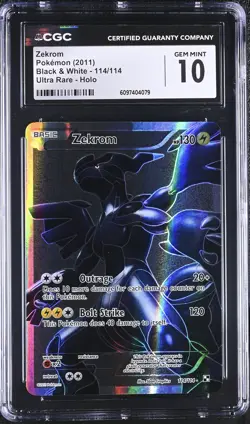 CGC 10 Zekrom 114/114 Full Art 2011 Black & White Pokemon Card - Image 1