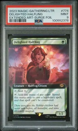 MTG Delighted Halfling Extended Art Surge FOIL Lord of the Rings #774 PSA 9 Mint - Image 1