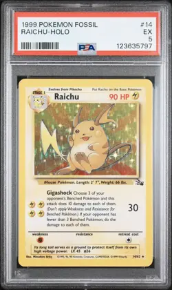 PSA 5 Raichu Holo 14/62 Fossil 1999 Pokemon Card - Image 3